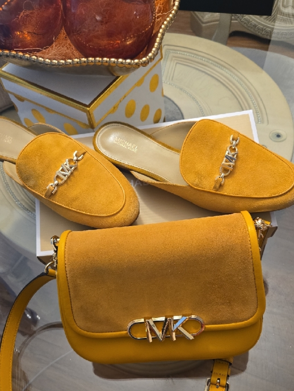 Michael Kors Yellow Suede-Accent Crossbody Bag - Picture 11 of 11